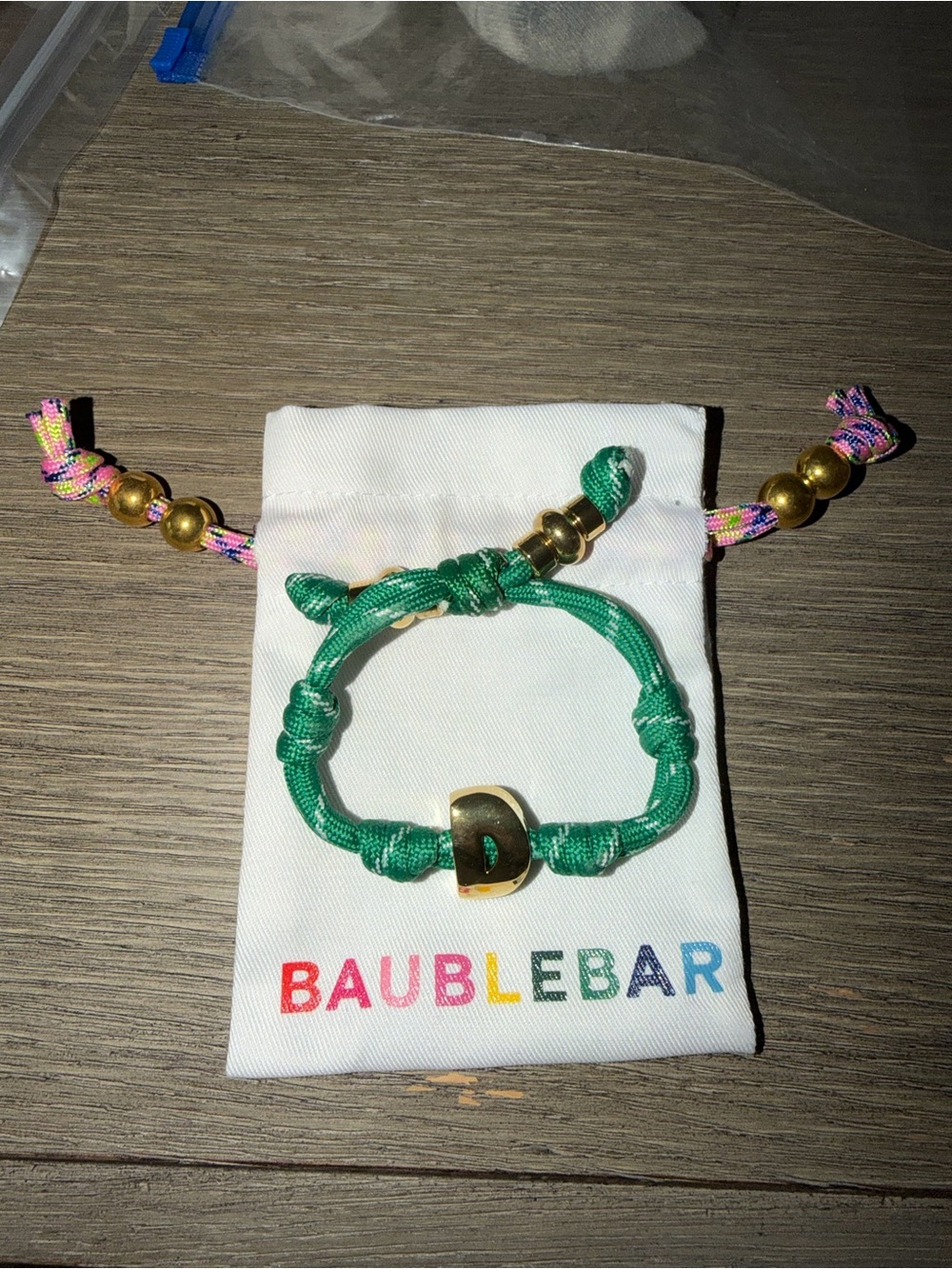 BaubleBar Green Cord Bracelet with Gold Accent